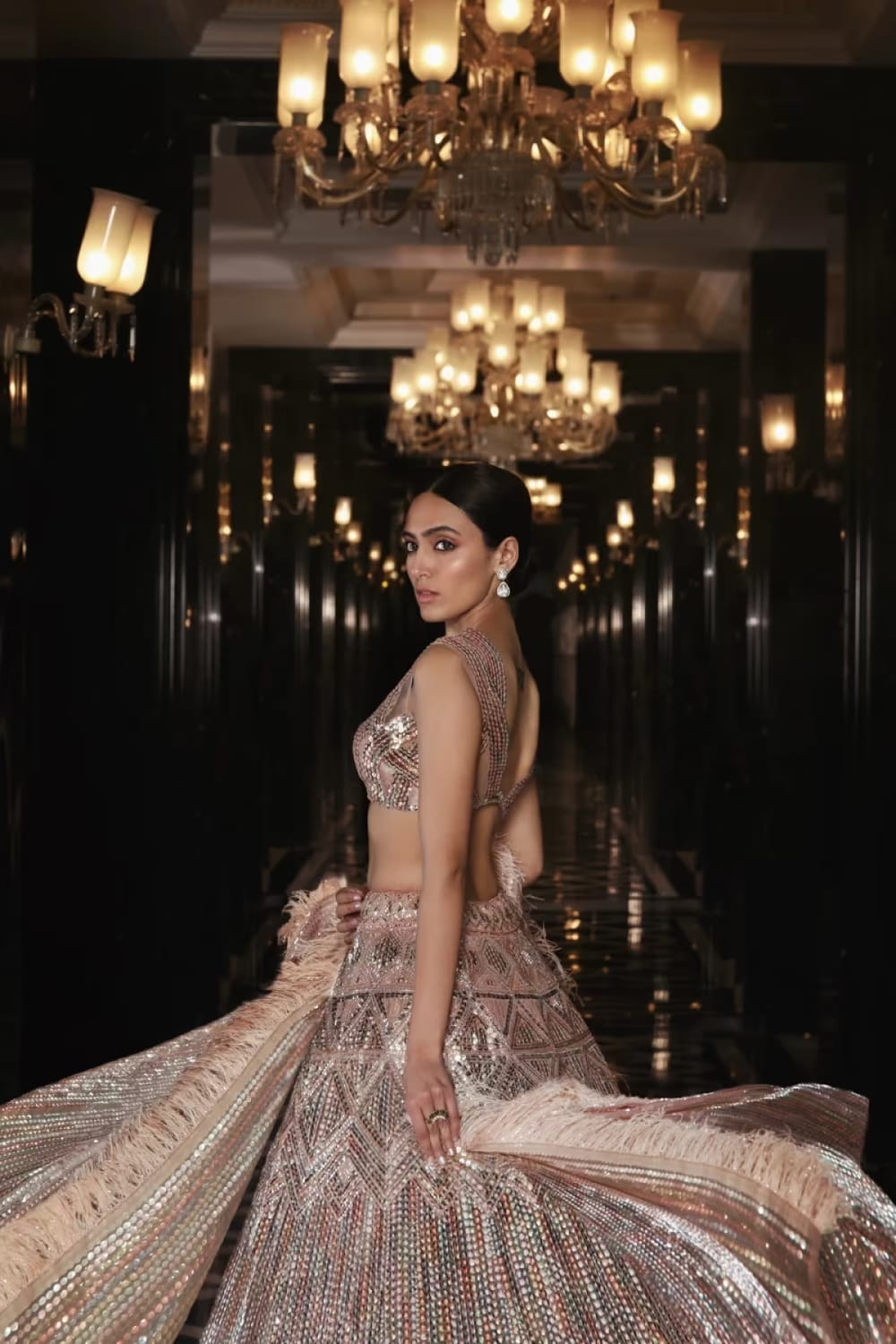 Blush Pink Multicoloured Sequins Lehenga Set