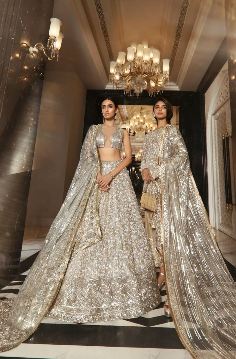 Oyster Gold Silver Embroidered Lehenga Set