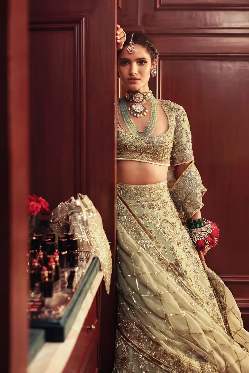 Royal Sage Green Embroidered Lehenga Set