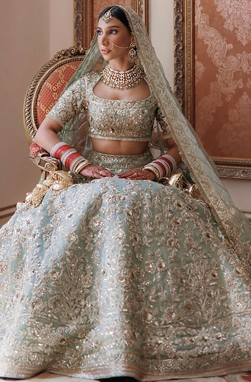 Bride:Simran Dhesi in our Moss Green Lehenga Set