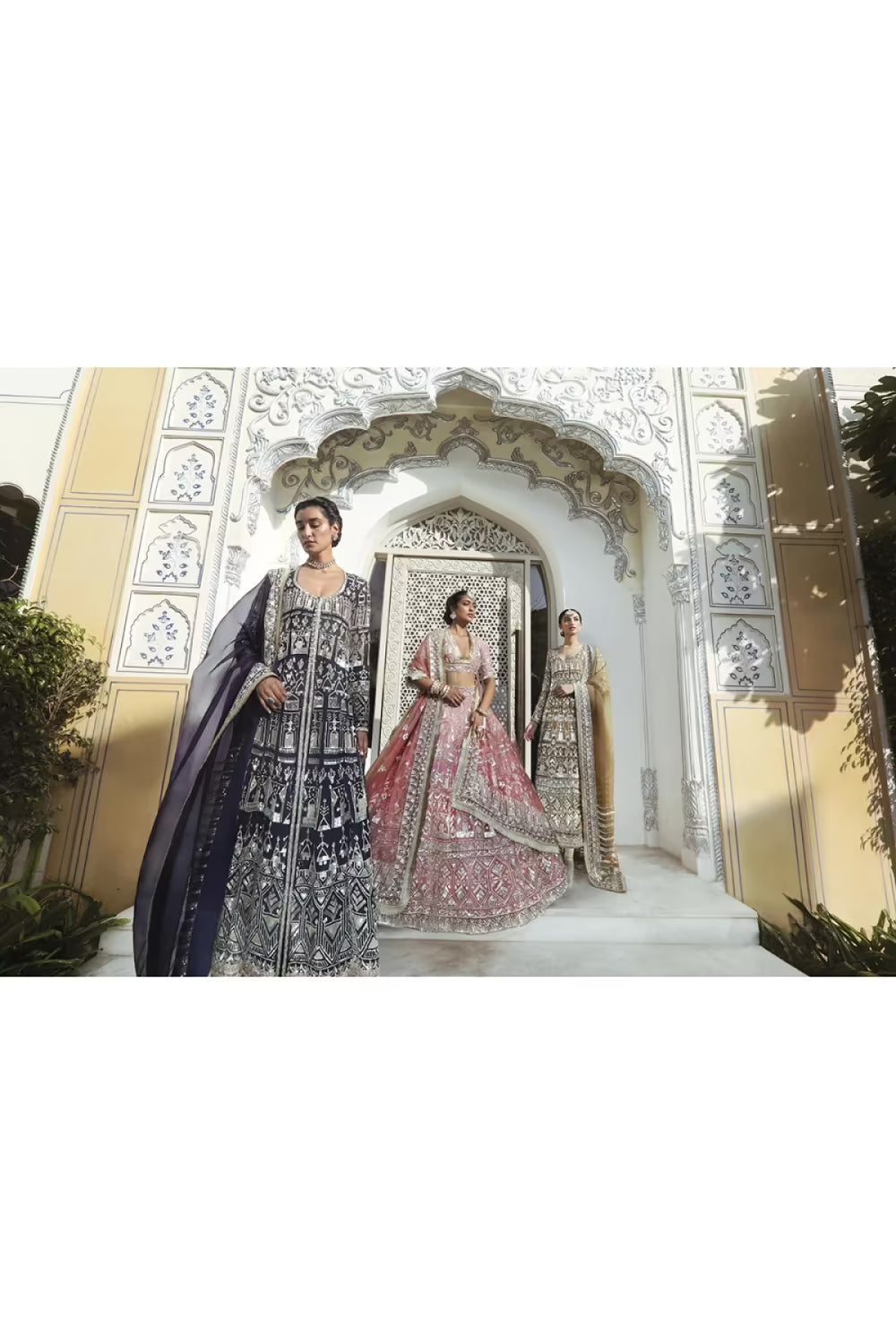 Old Rose Geometric Silver Lehenga Set