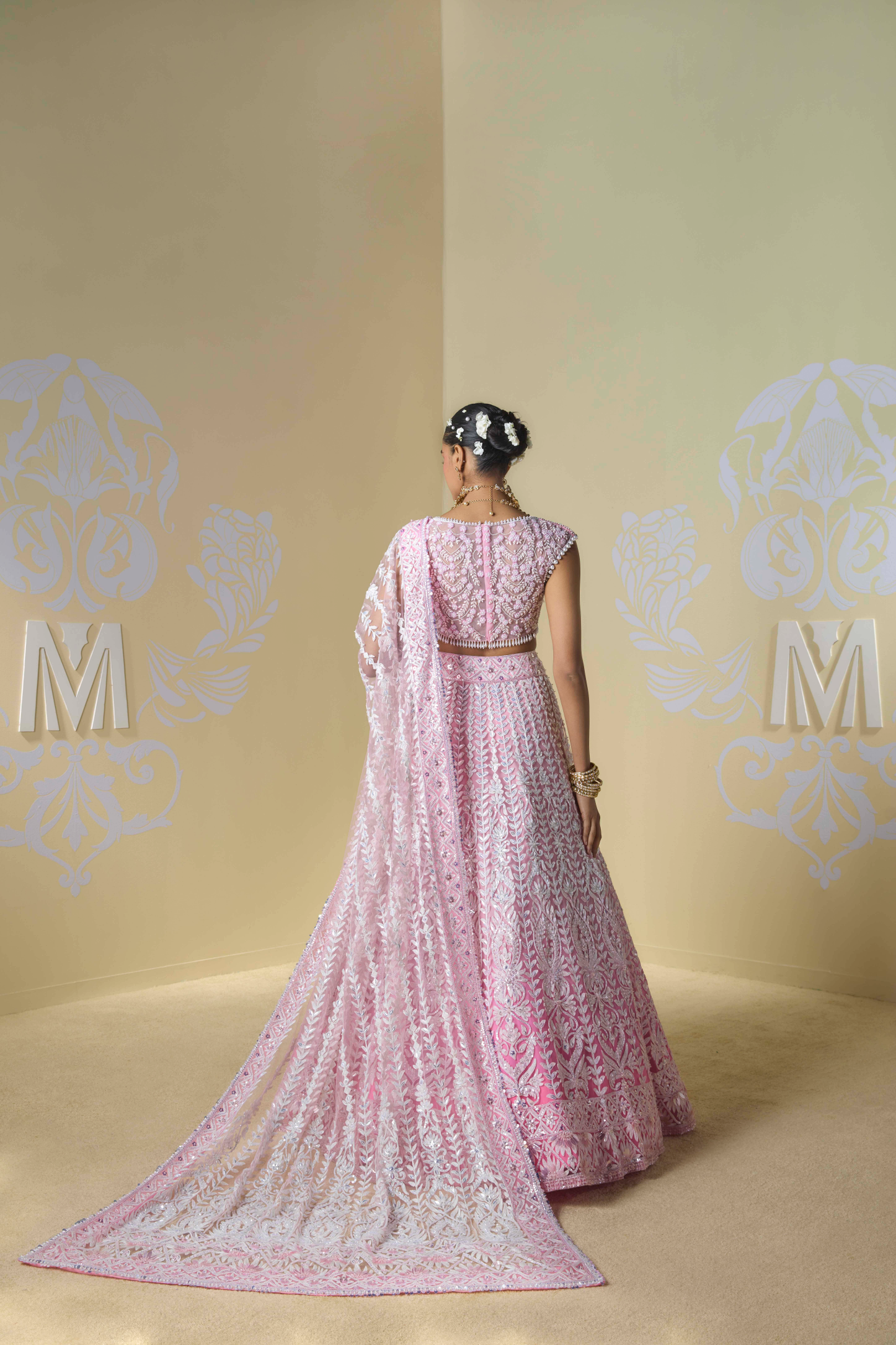 Pink Ombré Shaded Kashmiri Lehenga Set