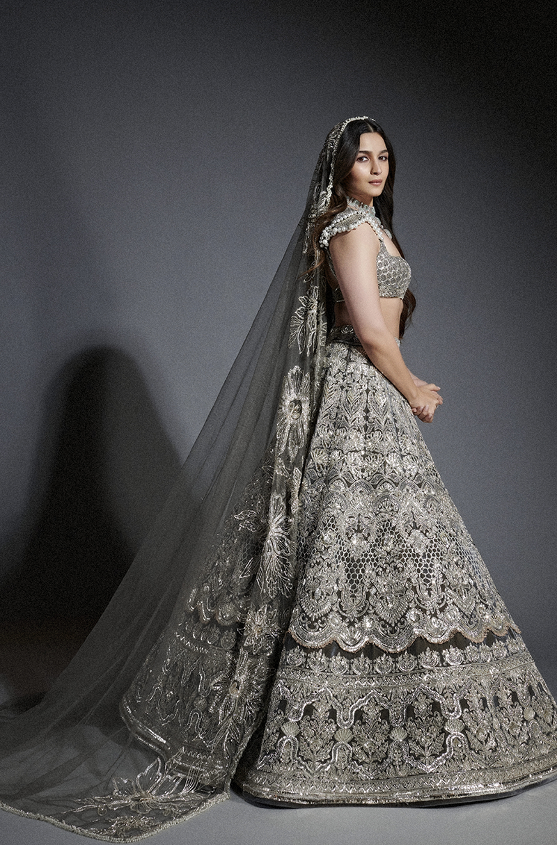 Alia Bhatt in our Lavish Grey Velvet Badla Lehenga Set
