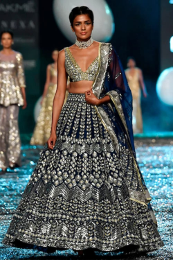 Navy Blue & Silver Embroidered Lehenga Set