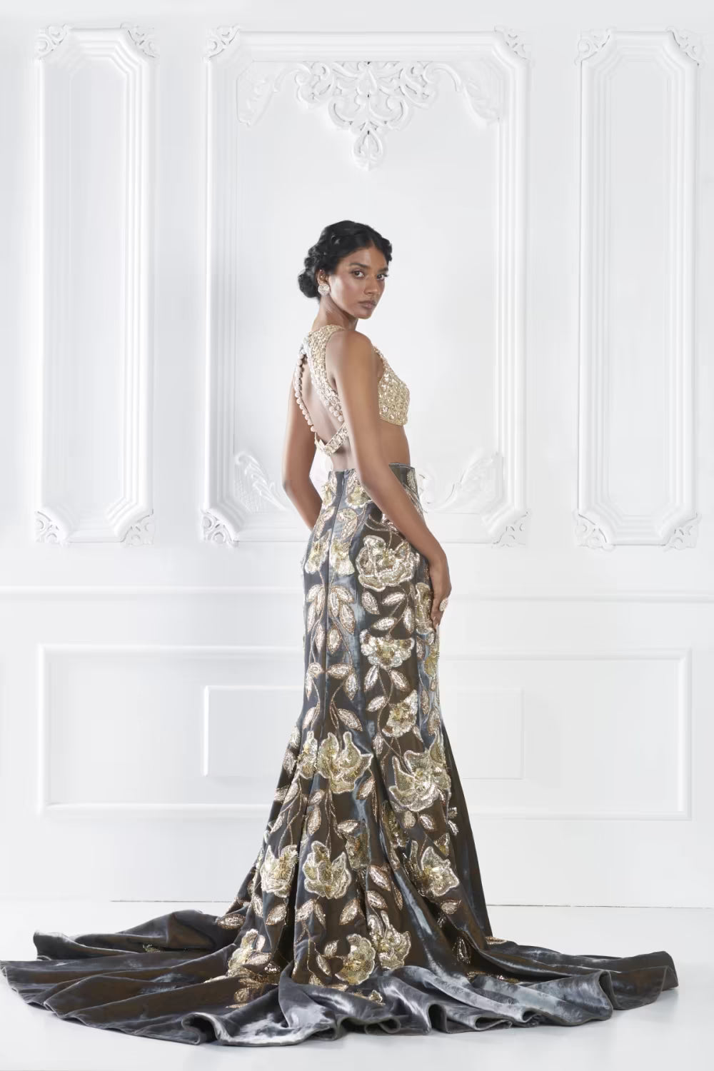 Grey Dual-Tone Embroidered Lehenga Set