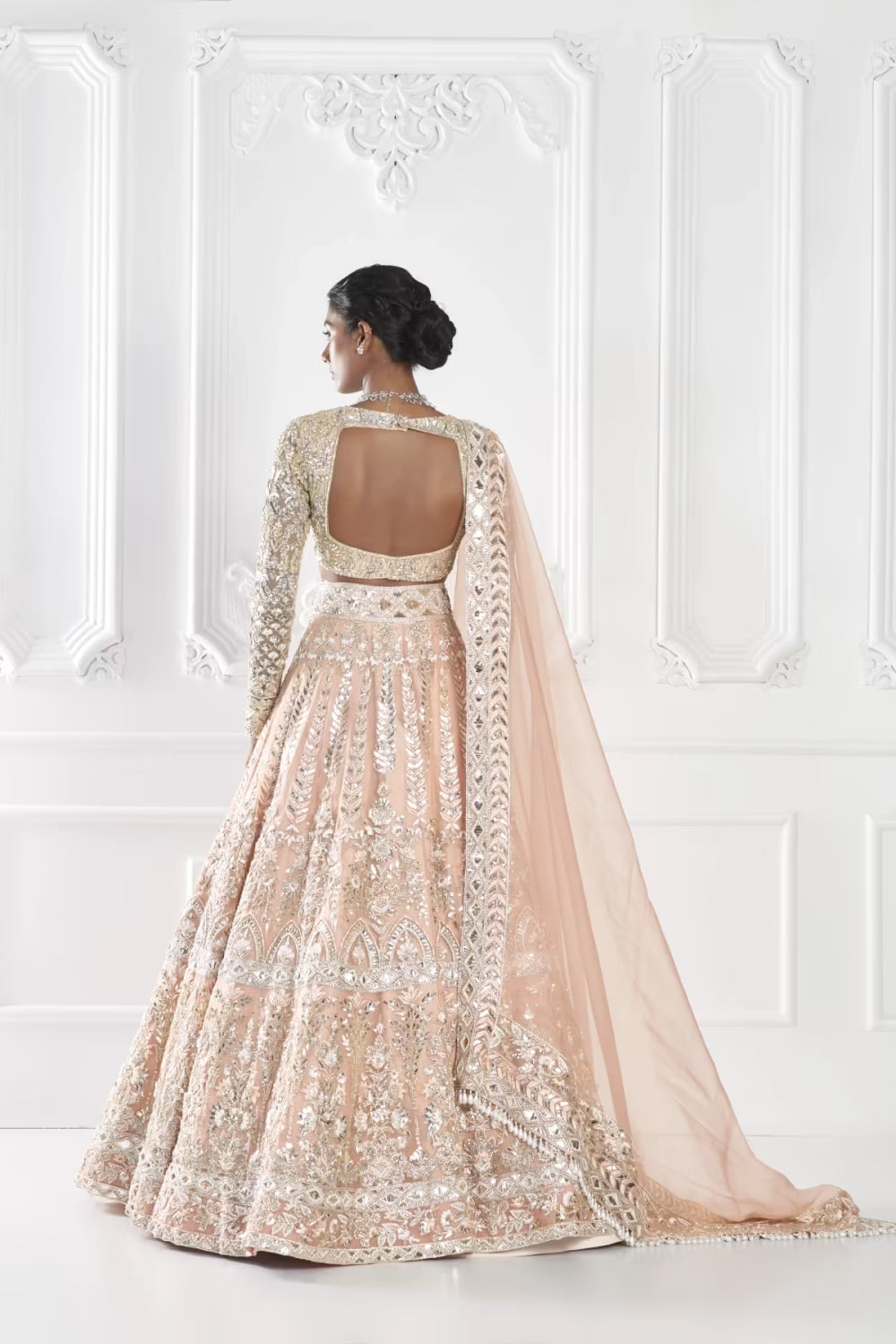 Peach Gold Organza Lehenga Set