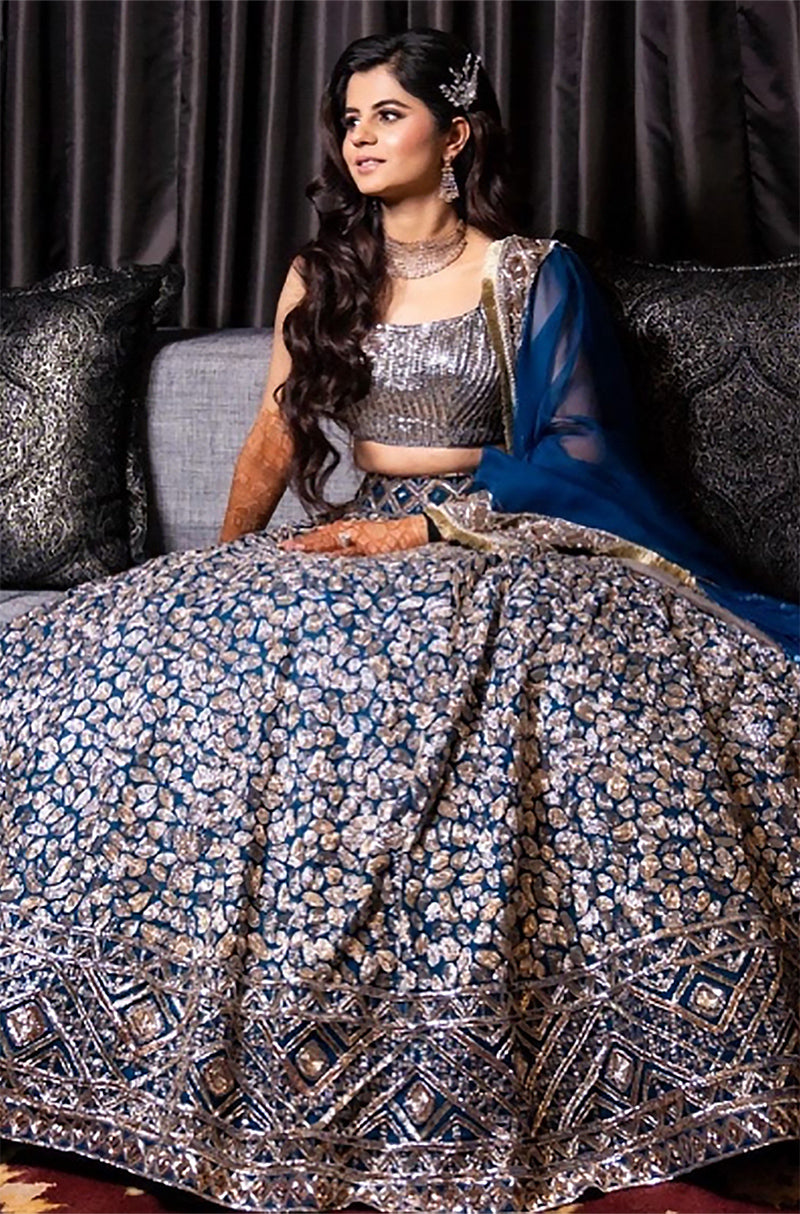 Bride: Aashna Shah in Cobalt Blue Lehenga