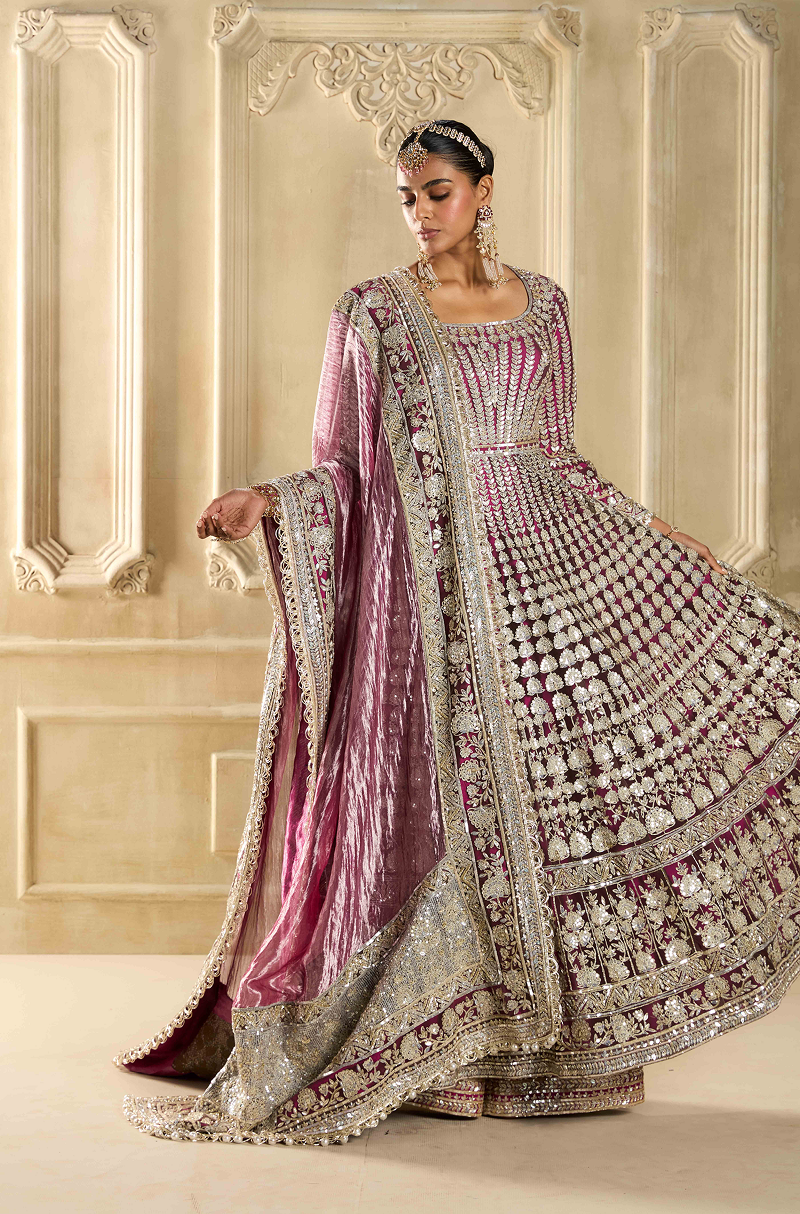 Magenta Embroidered Kalidar Kurta Set