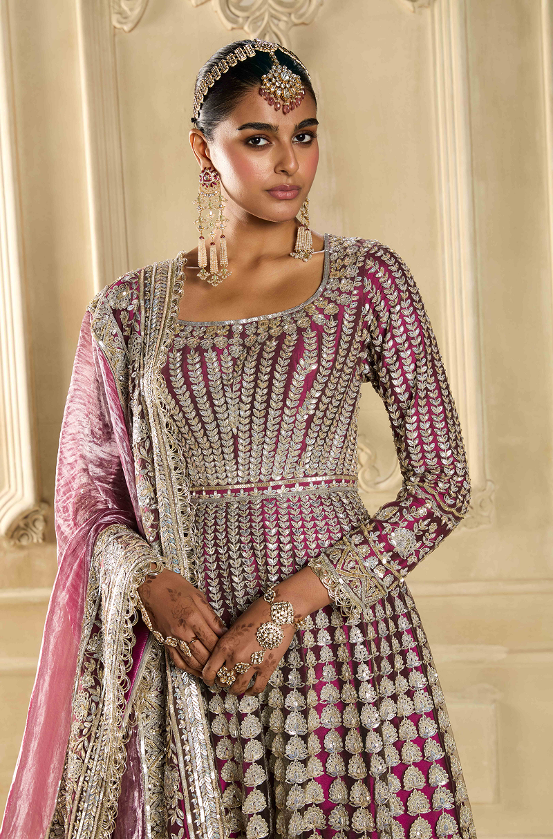 Magenta Embroidered Kalidar Kurta Set