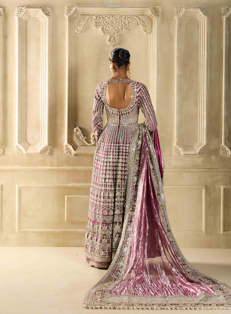 Magenta Embroidered Kalidar Kurta Set