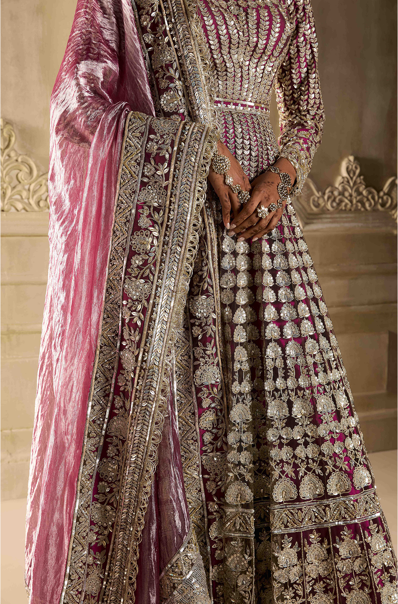 Magenta Embroidered Kalidar Kurta Set