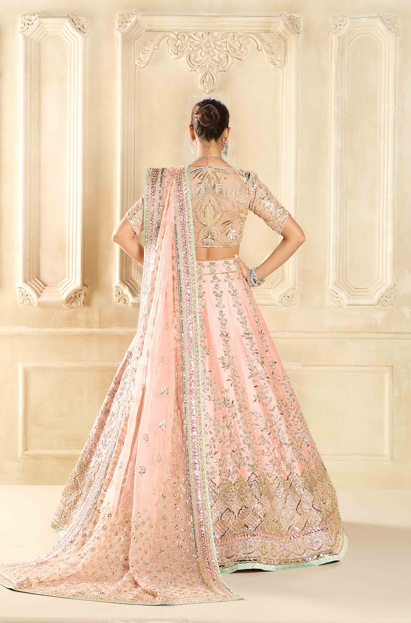 Peach Silk Embroidered Lehenga Set