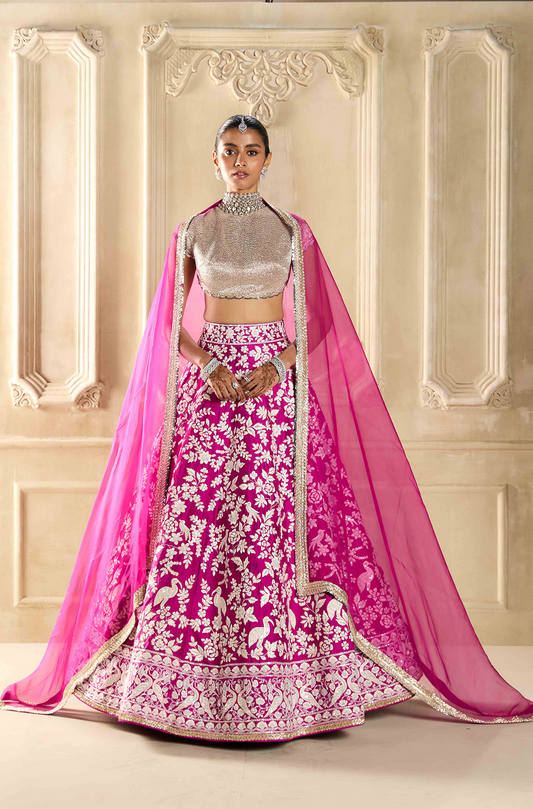 Magenta Embroidered Lehenga Set