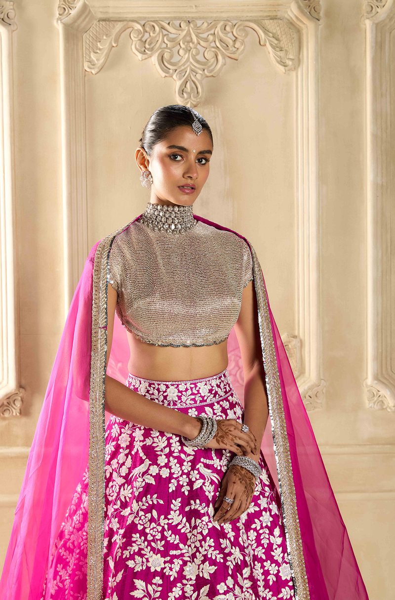 Magenta Embroidered Lehenga Set