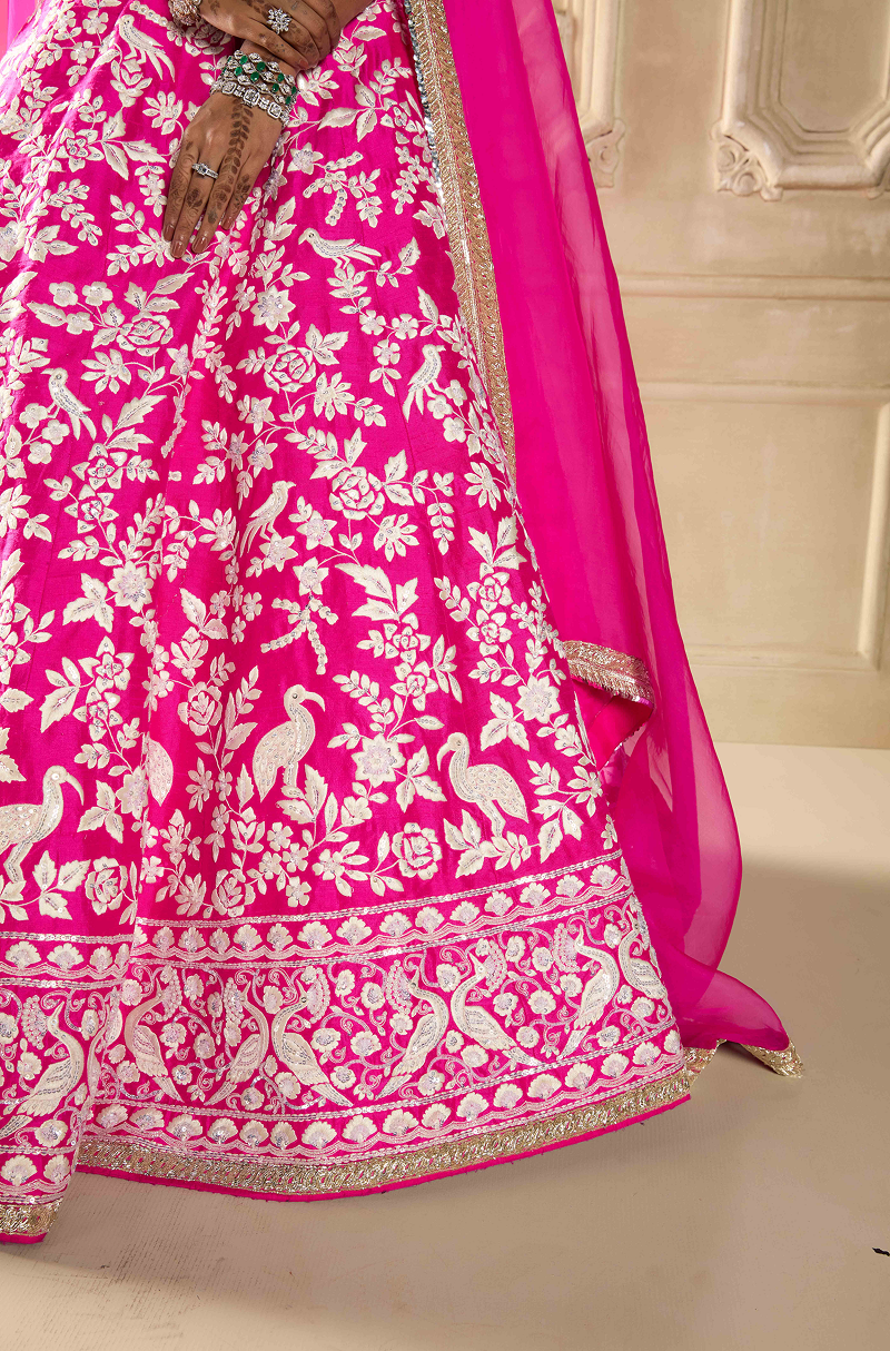 Hot Pink Embroidered Lehenga Set