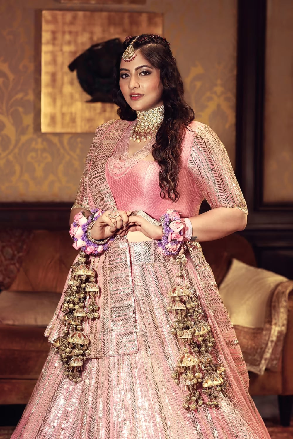 Baby Pink Taban Embroidered Lehenga Set