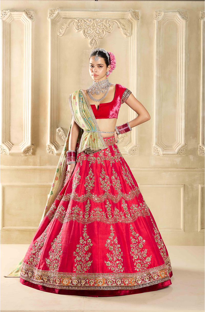 Crimson Red Embroidered Lehenga Set