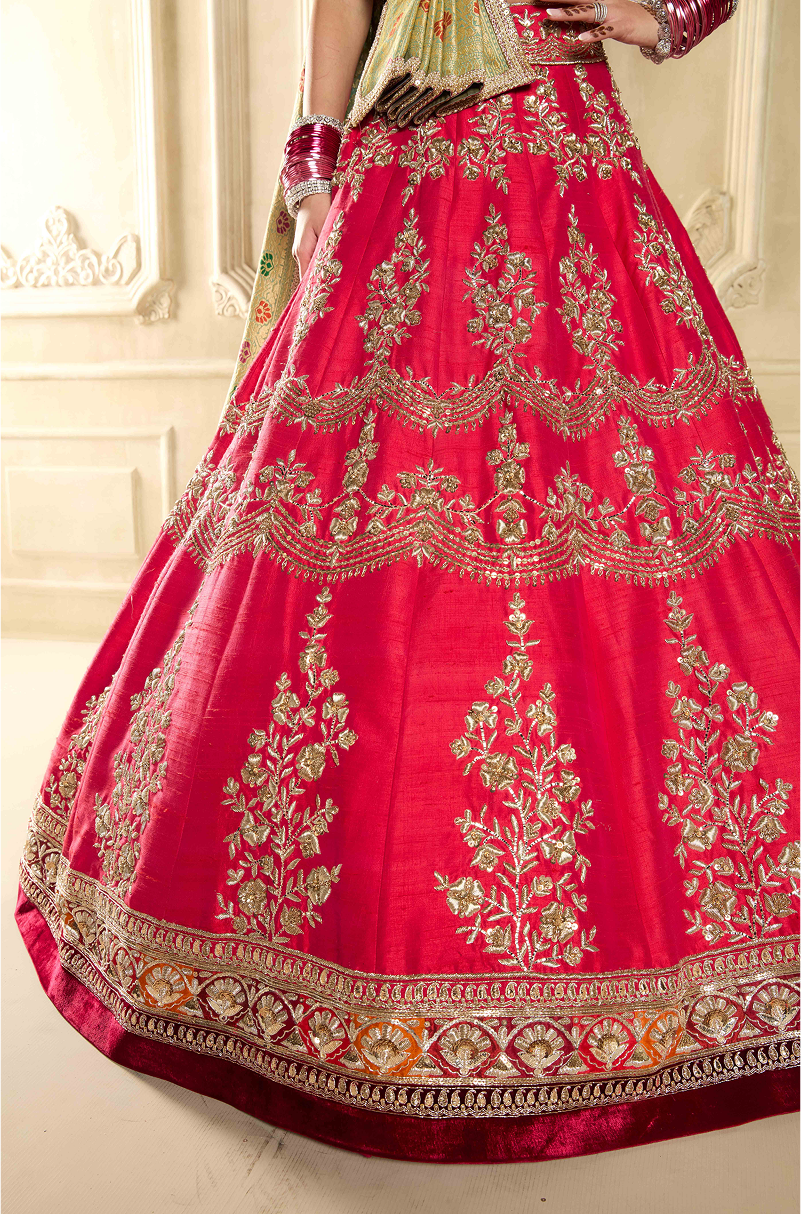 Crimson Red Embroidered Lehenga Set
