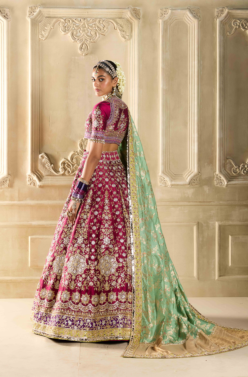 Maroon Embroidered Silk Lehenga Set