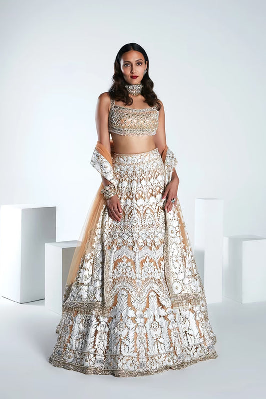 Beige Kashmiri Embroidered Lehenga Set
