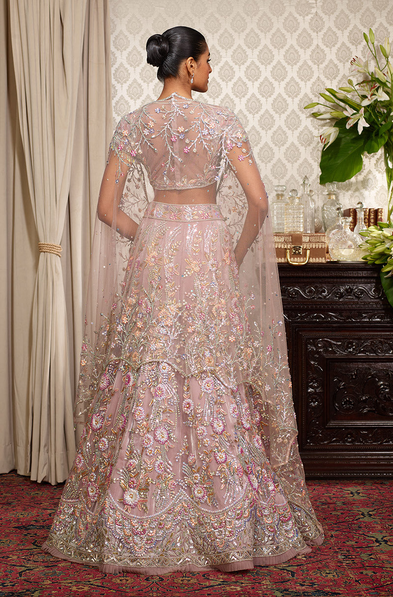 Mauve With Multicoloured 3D Flower Lehenga Set