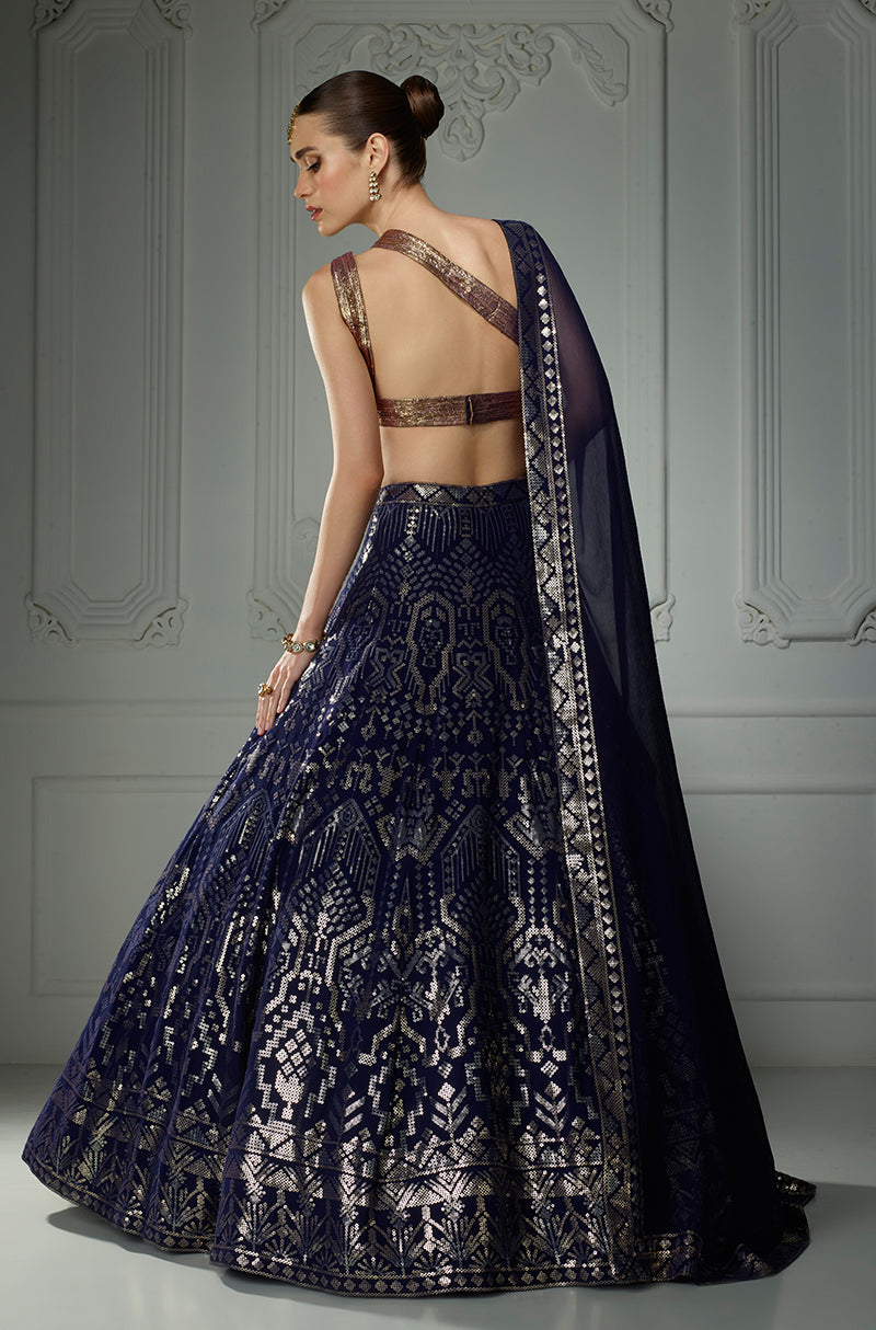 Midnight Blue Aztech Sequin Lehenga Set