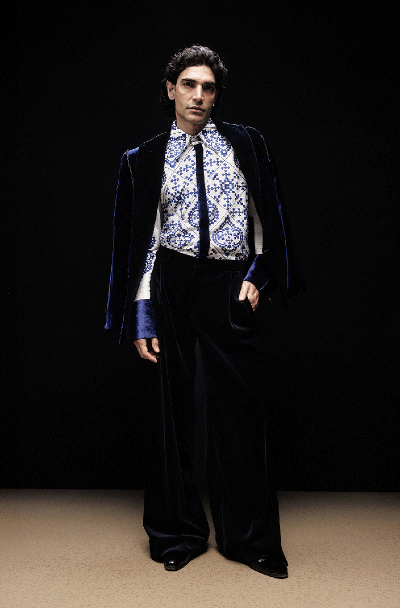 Blue Velvet Blazer Set