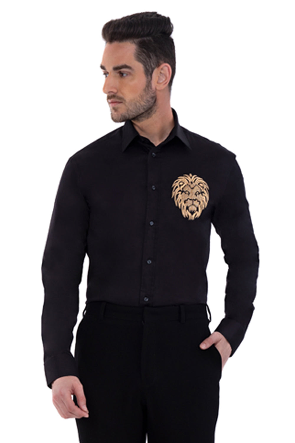 Black Shirt with Lion Motif