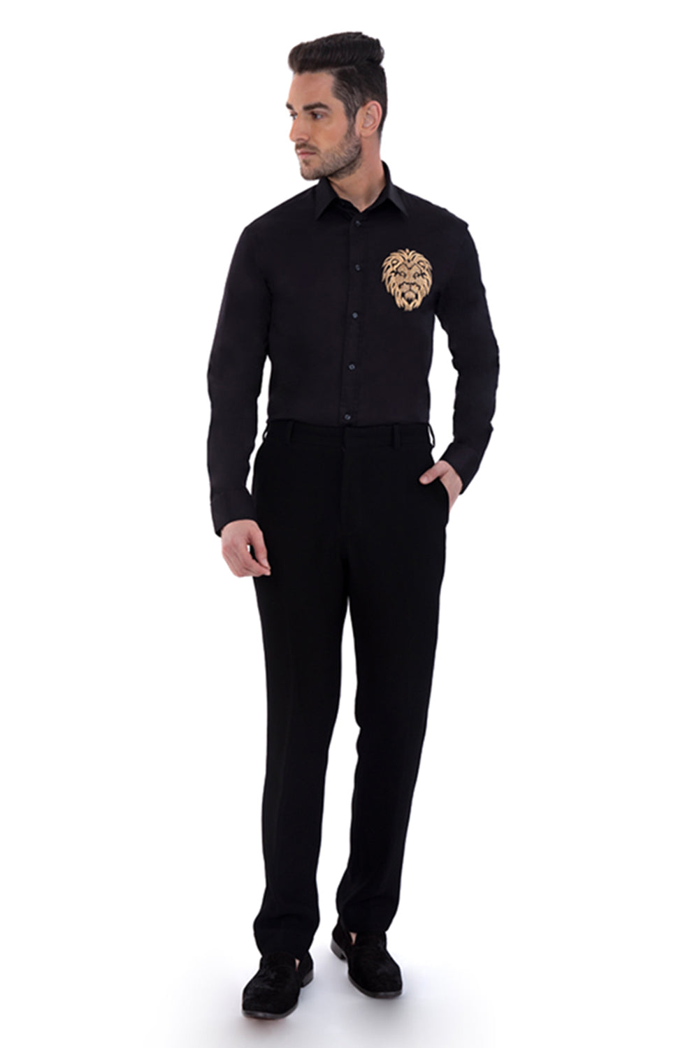 Black Shirt with Lion Motif