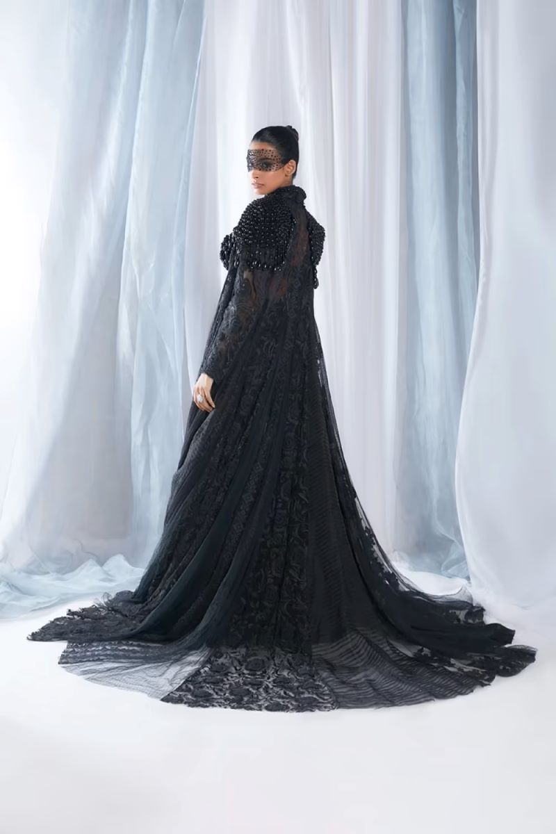 Black Patchwork Mijwan Sharara Cape Set