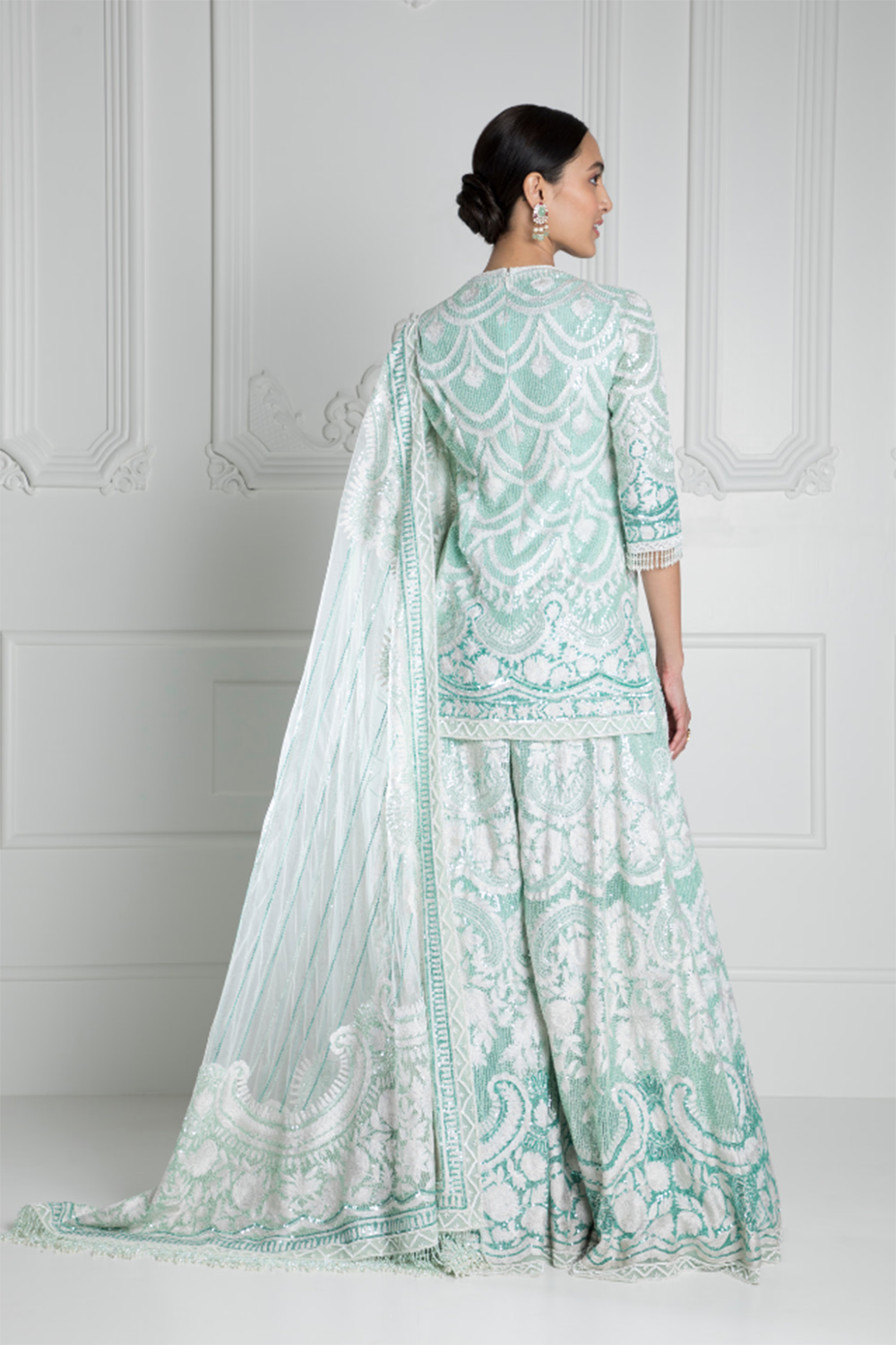 Kashmiri Mint Blue Ombré Kurta Set