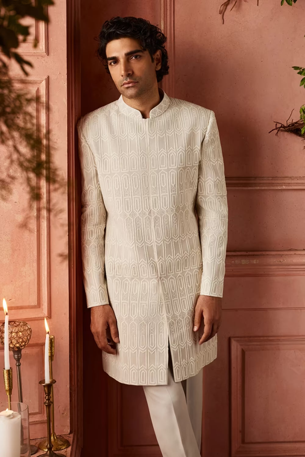 Fawn Sherwani with Dori Embroidery