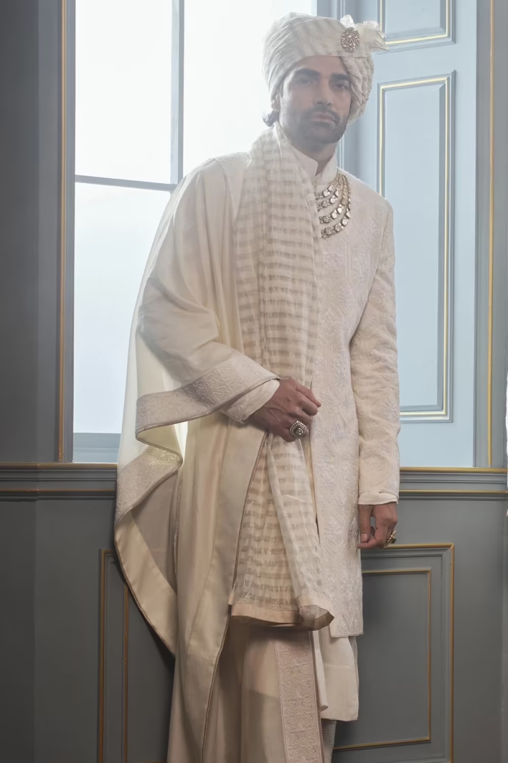 Ivory Threadwork Embroidered Sherwani Set – Manish Malhotra