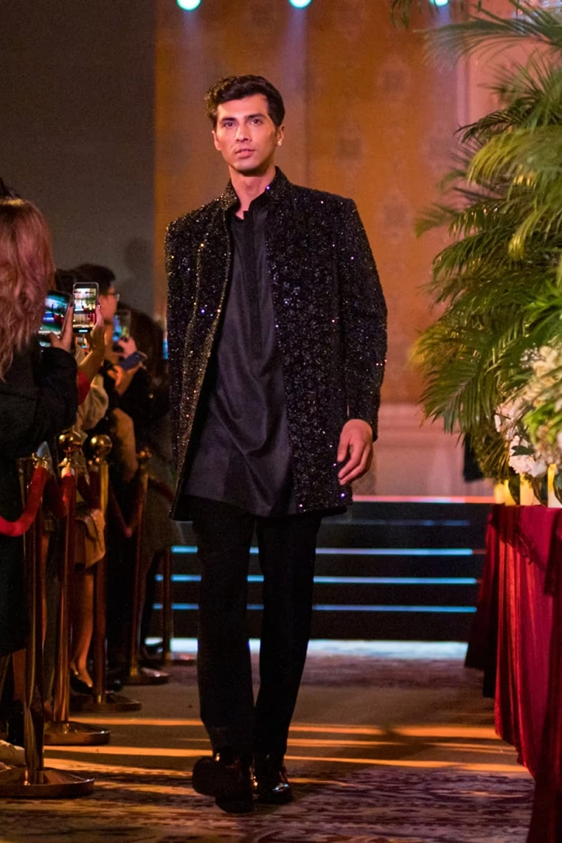Black Velvet Honeycomb Short Sherwani Set – Manish Malhotra