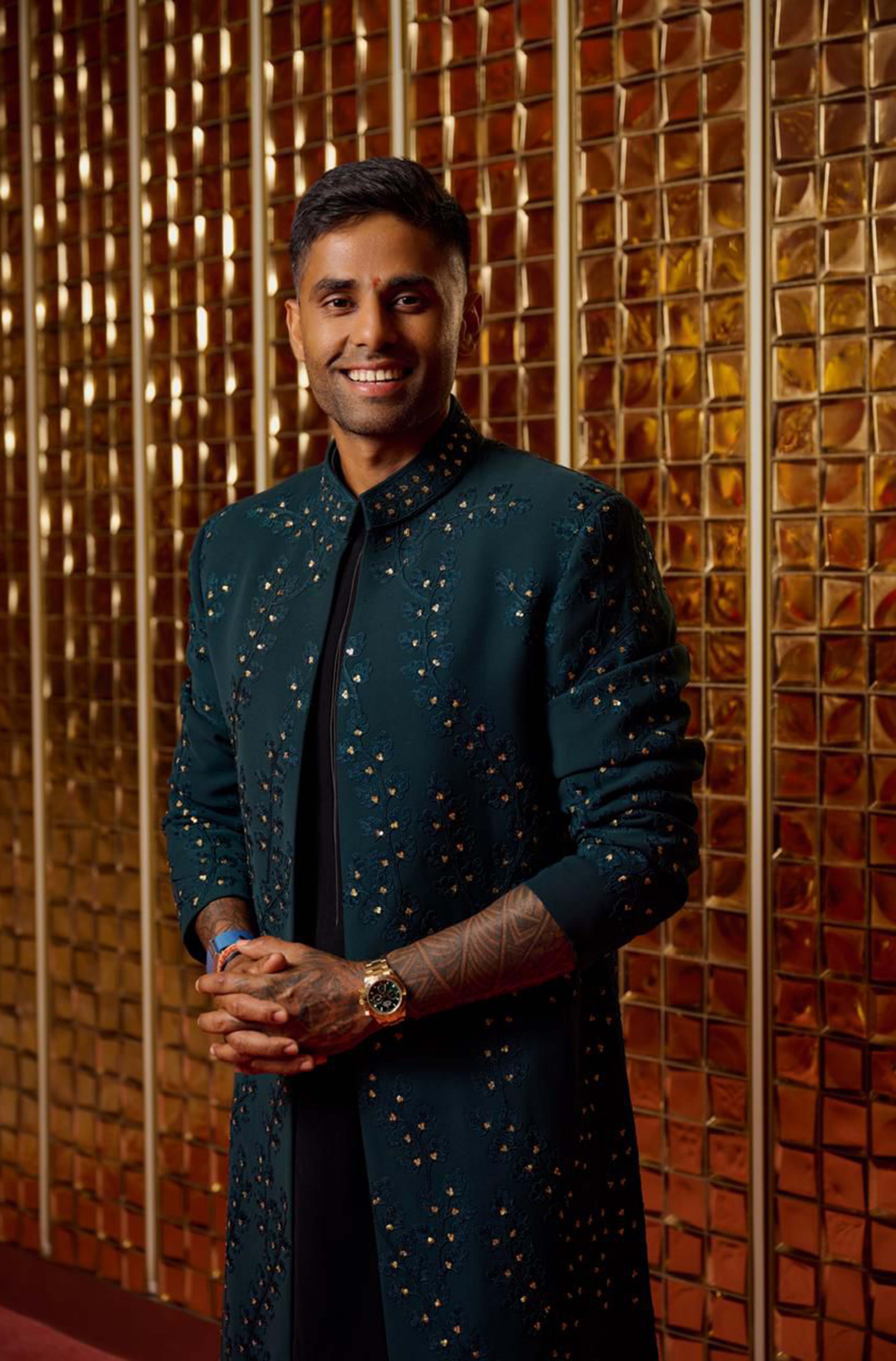 Suryakumar Yadav in our Teal Green Open Embroidered Sherwani Set