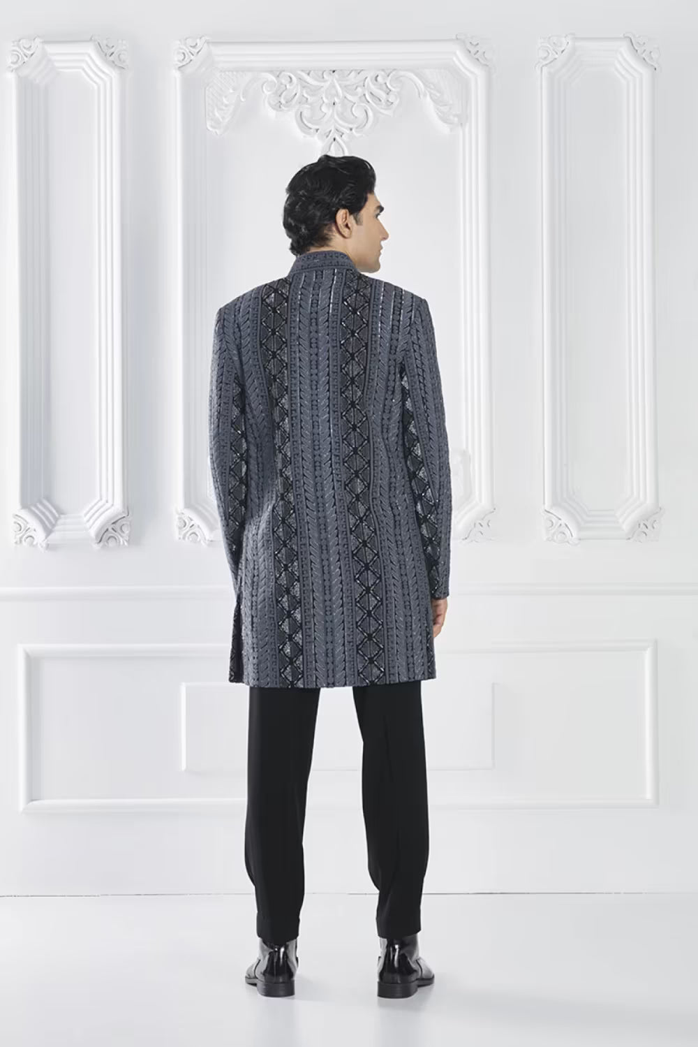 Black Embroidered Sherwani Set