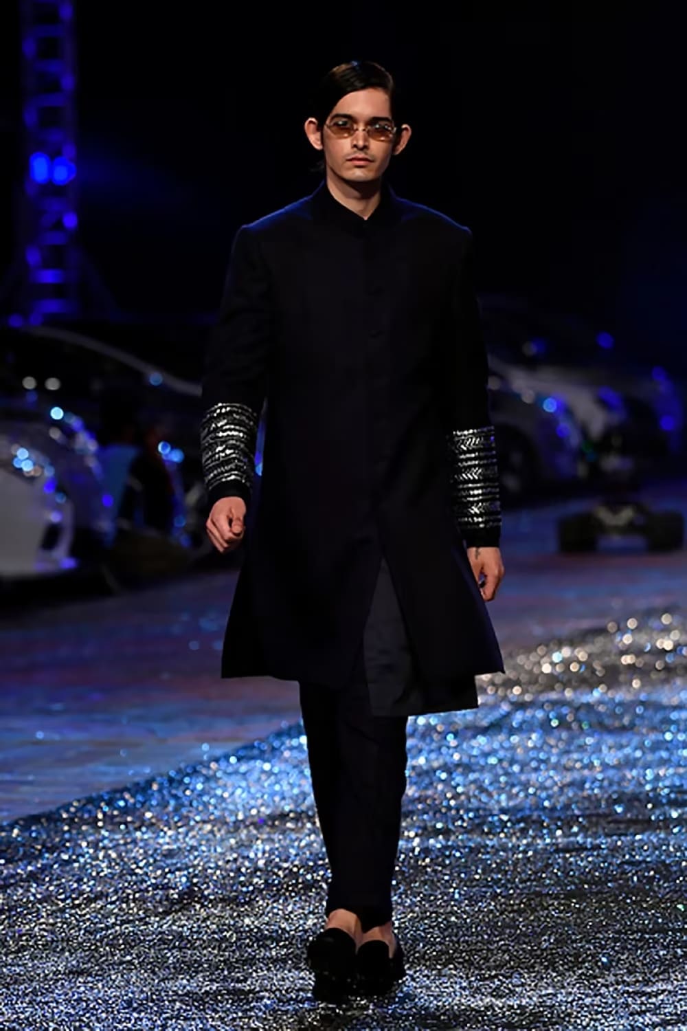 Navy Blue Taban Sequin Embroidered Sherwani Set