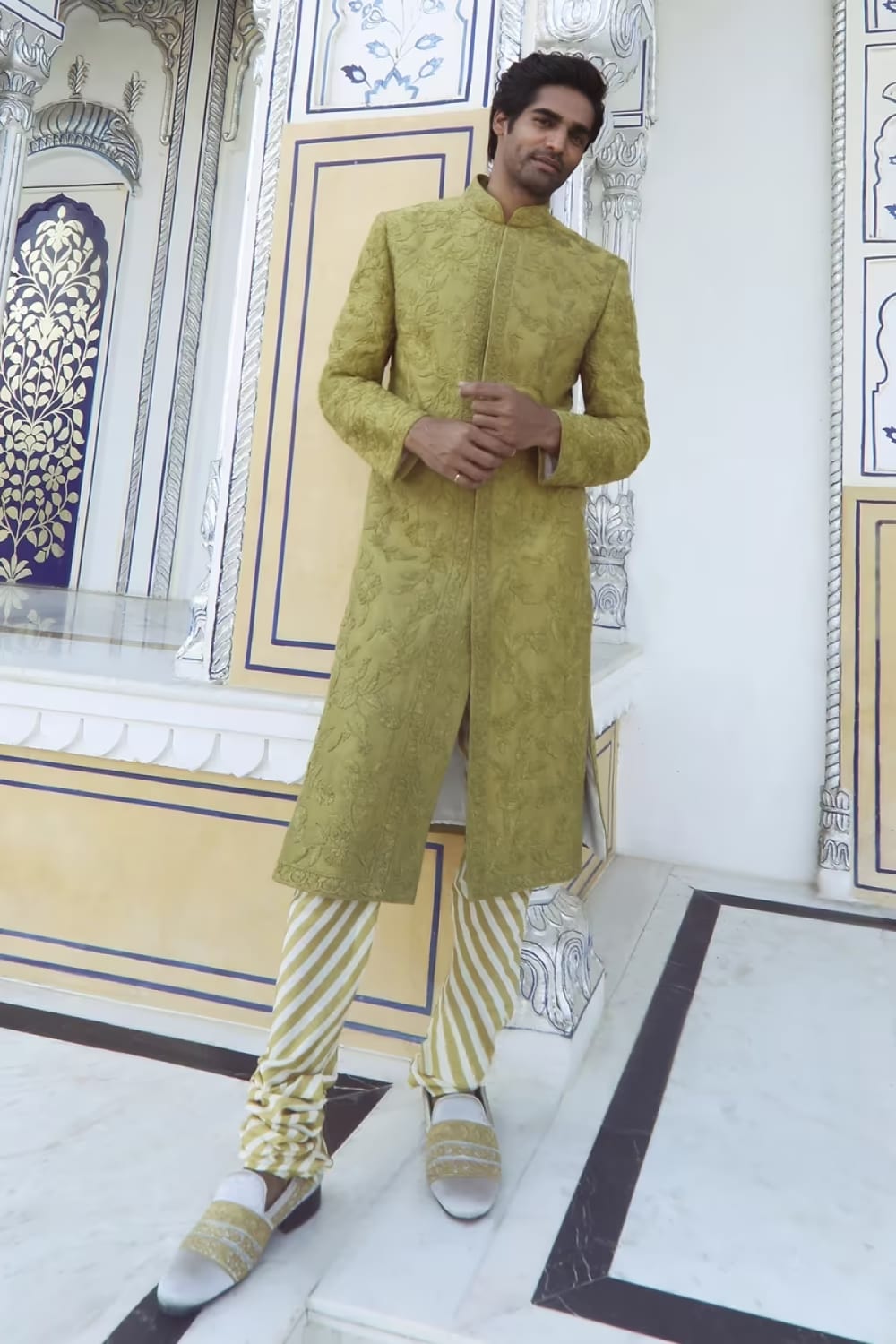Moss Green Embroidered Sherwani Set – Manish Malhotra