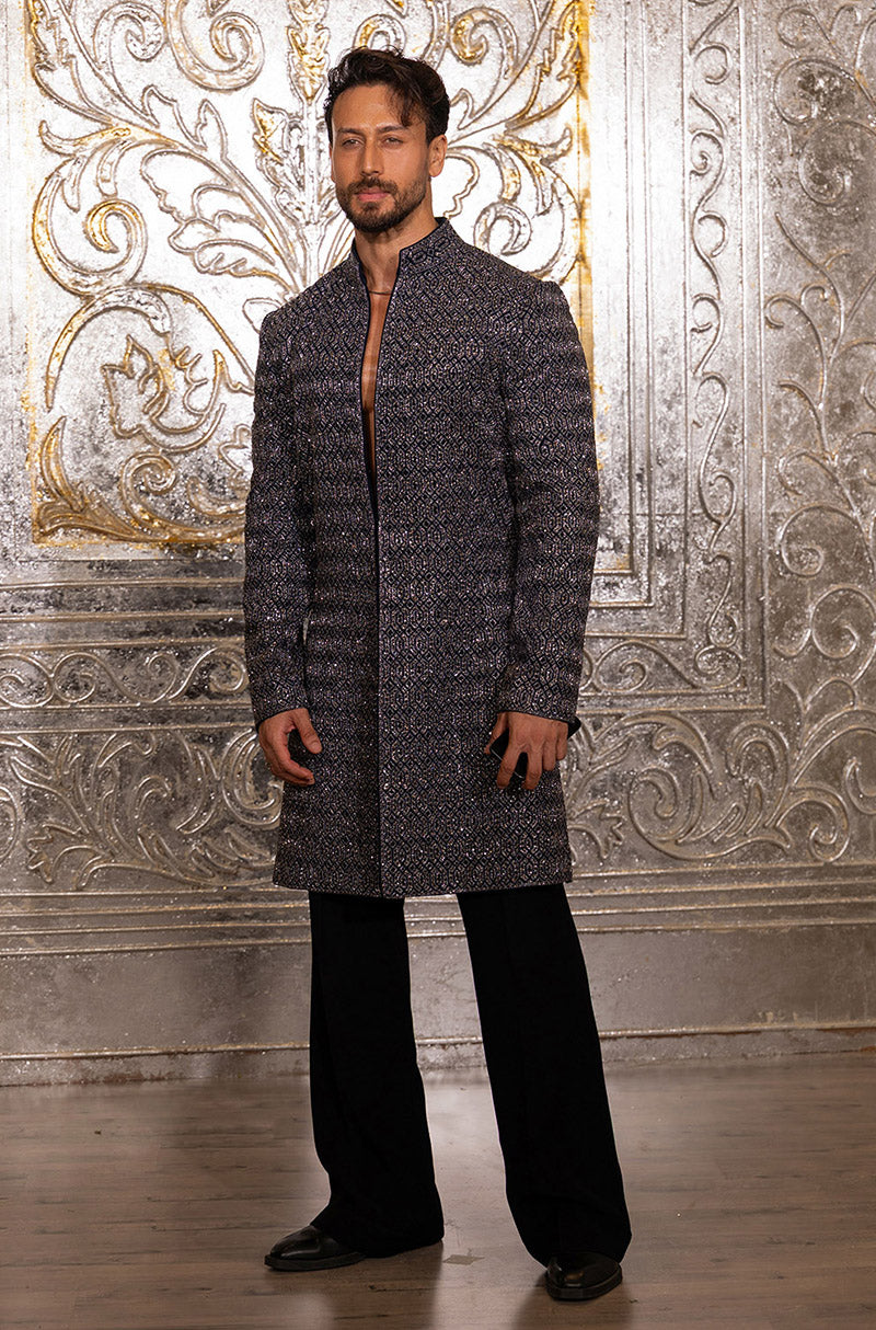 Tiger Shroff in our Navy Blue Embroidered Sherwani Set