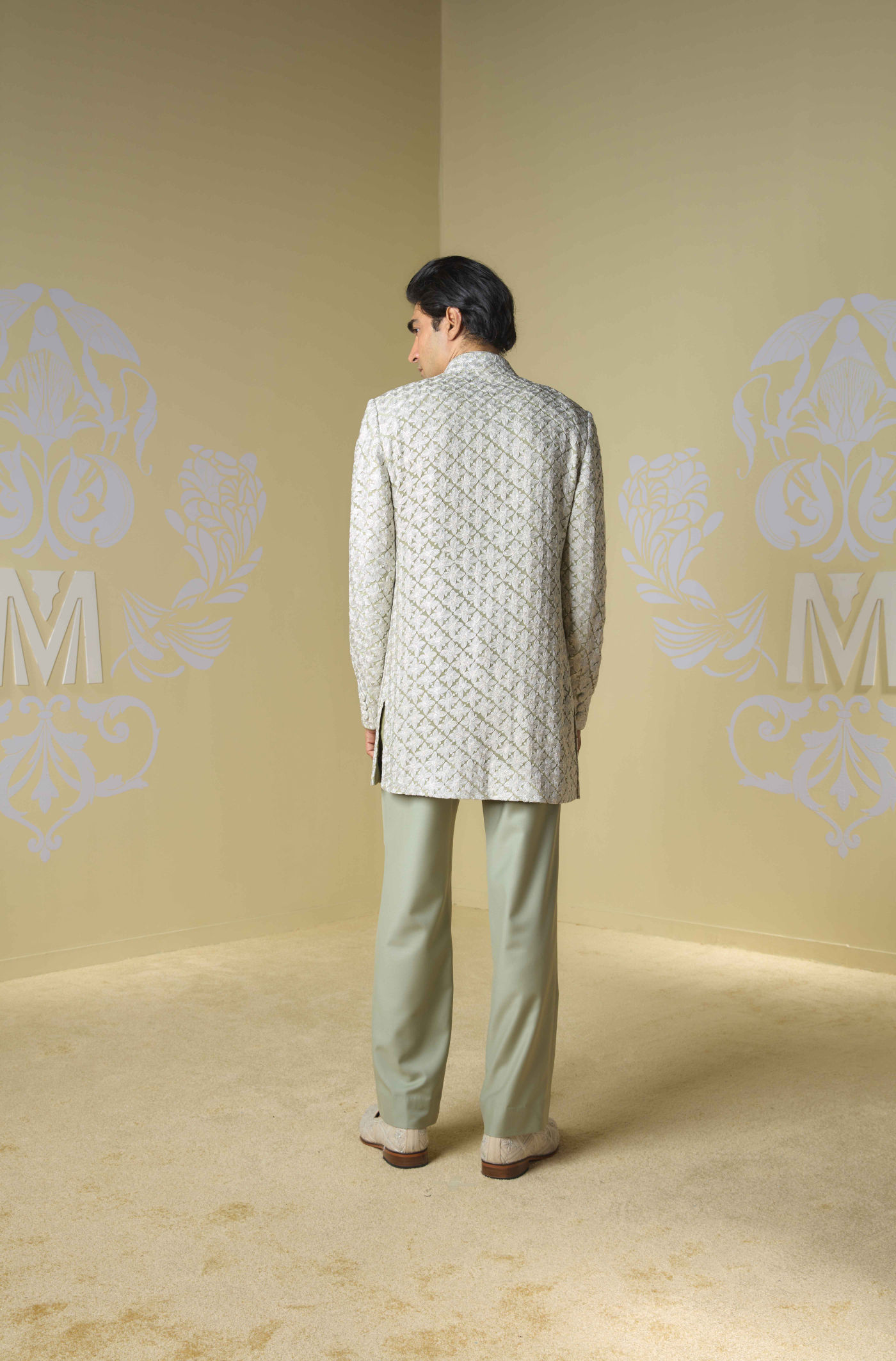 Olive Green Kashmiri Embroidered Sherwani Set