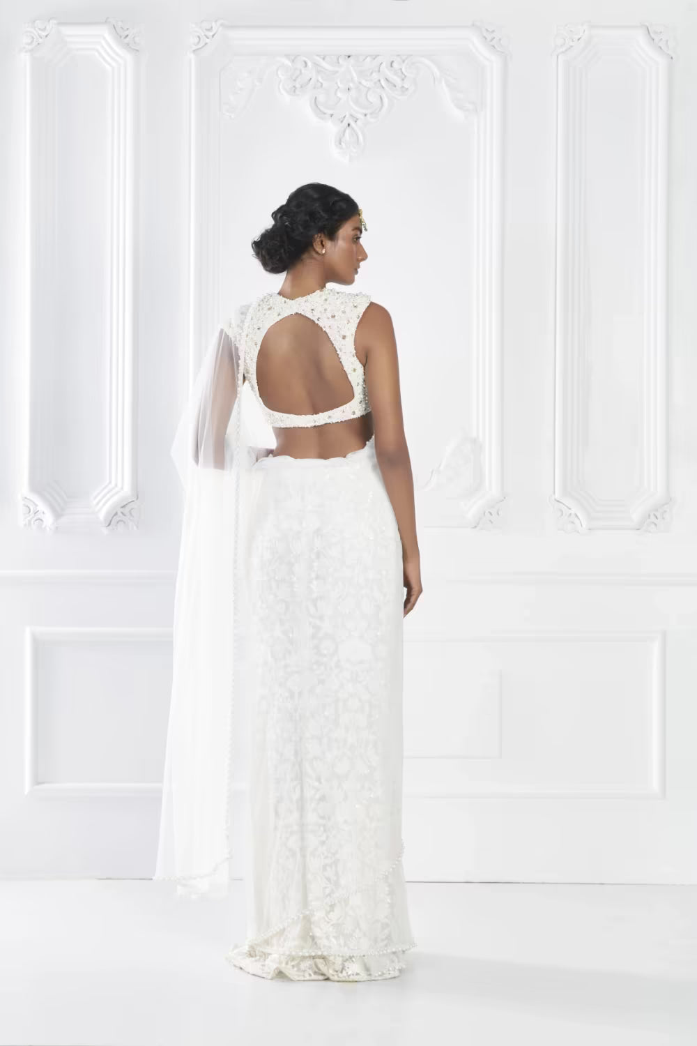 Ivory Embroidered Saree Set