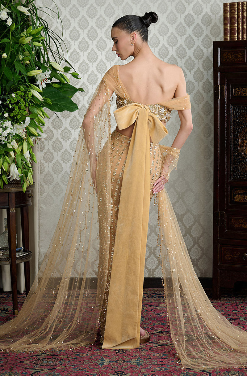 Gold Tulle Taban Embroidered Skirt Set