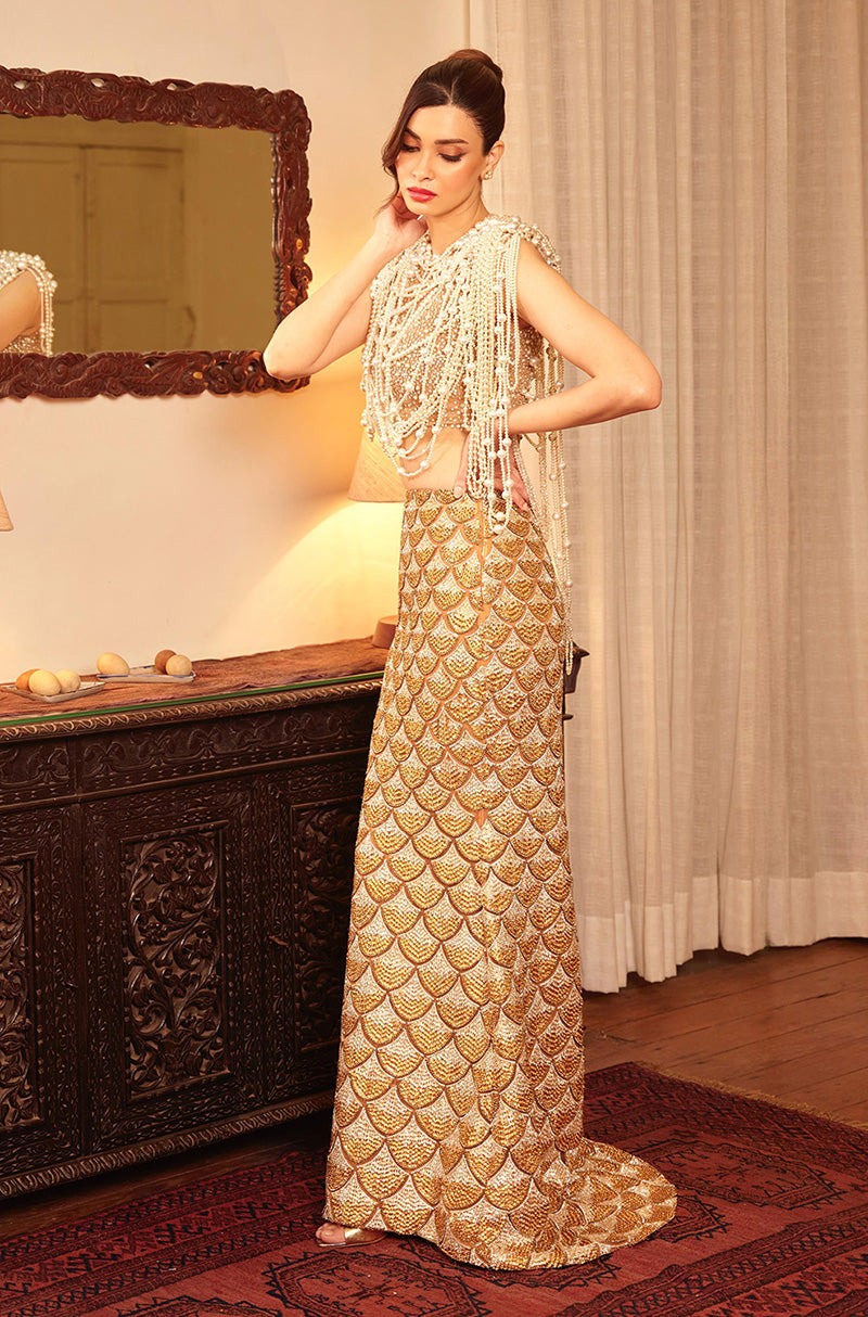 Diana Penty in our Gold & Silver Stone Encrusted Skirt Set