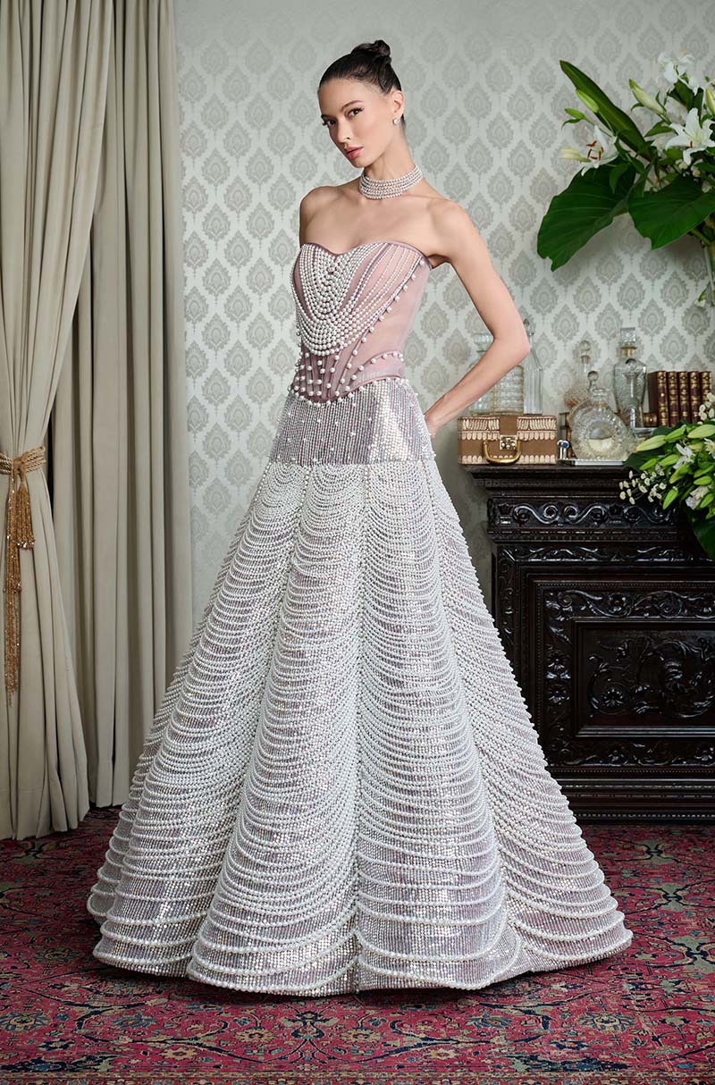 Oyster Sequin Embroidered Crinolin Skirt Set