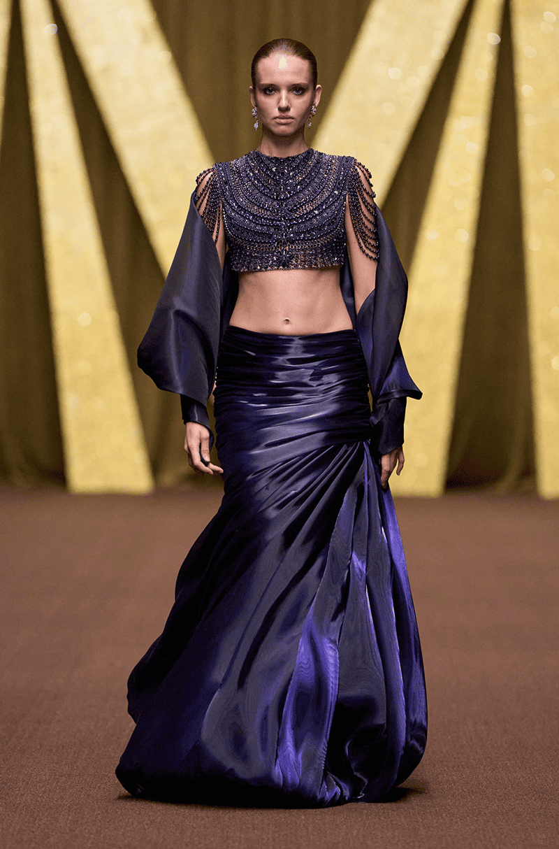 Blue Iridescent Glass Organza Swirl Skirt Set