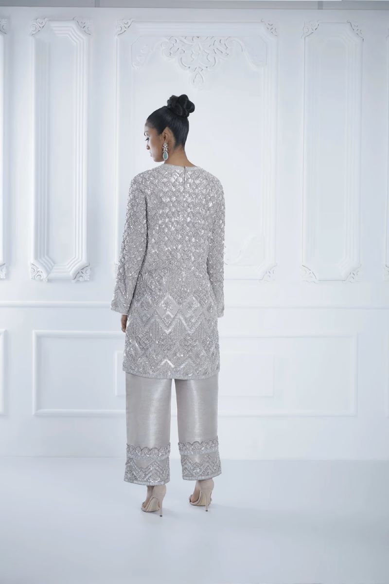 Silver-Grey Encrusted Kurta Set