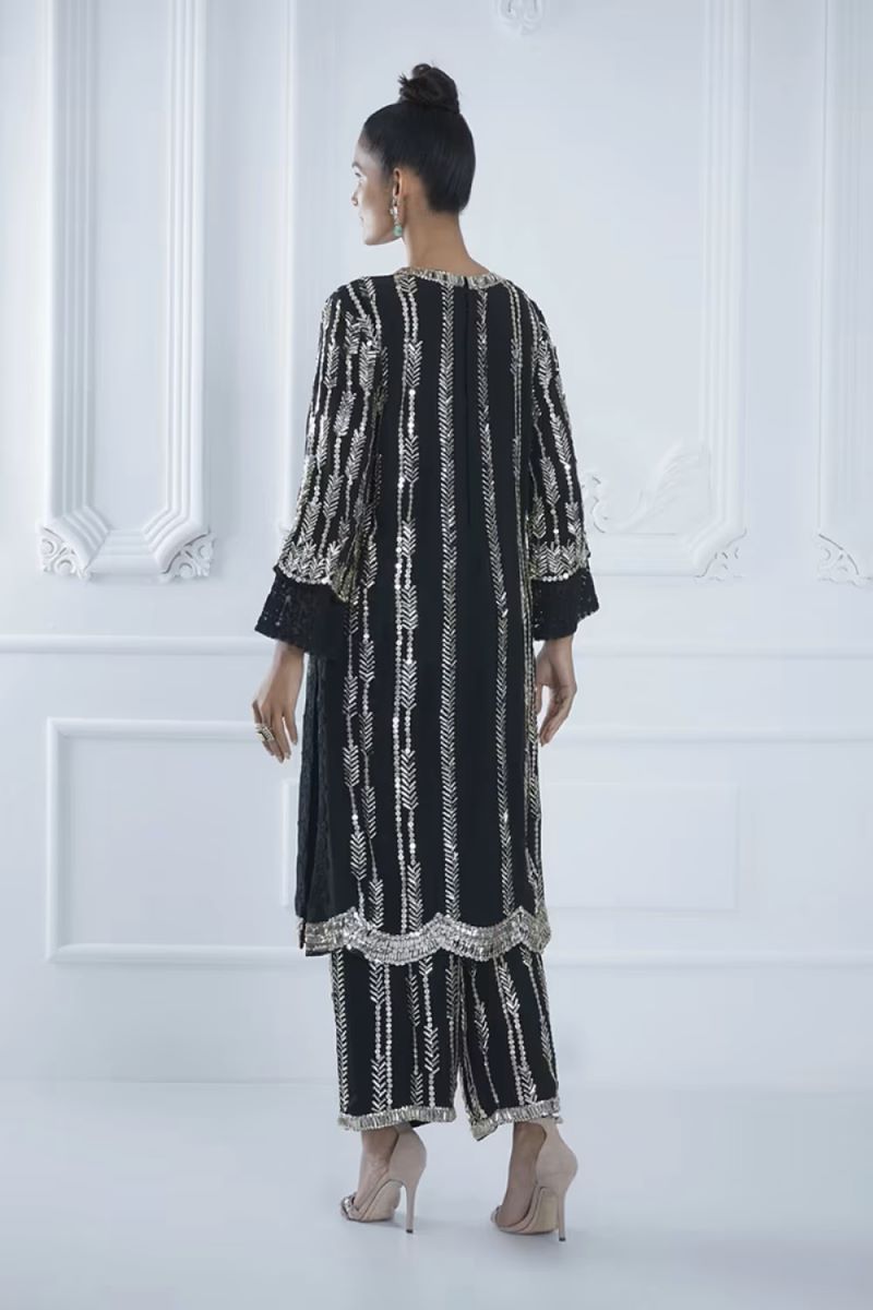 Black Sequin Embroidered Kurta Set