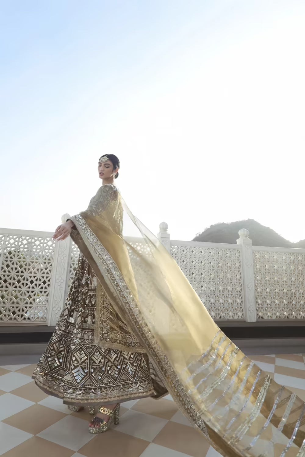 Olive Silver Embroidered Kalidar Set