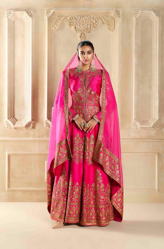 Vibrant Fuchsia Embroidered Jacket Set