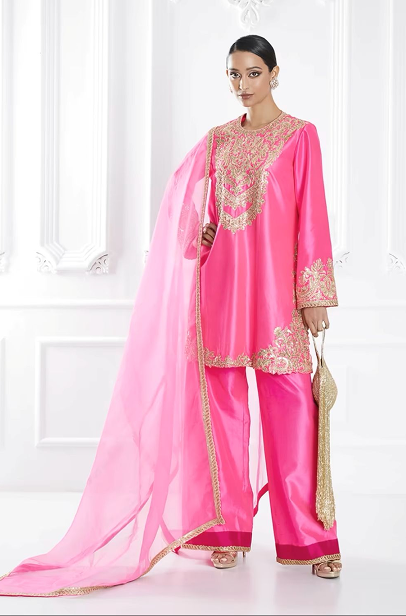 Hot Pink Dori Embroidered Kurta Set